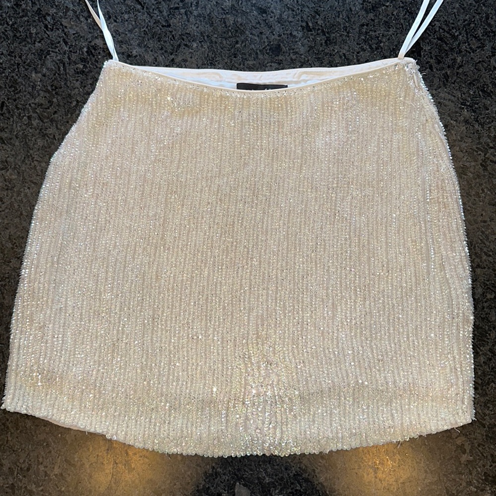 Retrofete white sequin mini skirt, size S